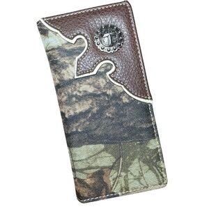 MONTANA WEST Mens Camo Wallet Bifold Cross Embellished Long Wallet Checkbook NWT